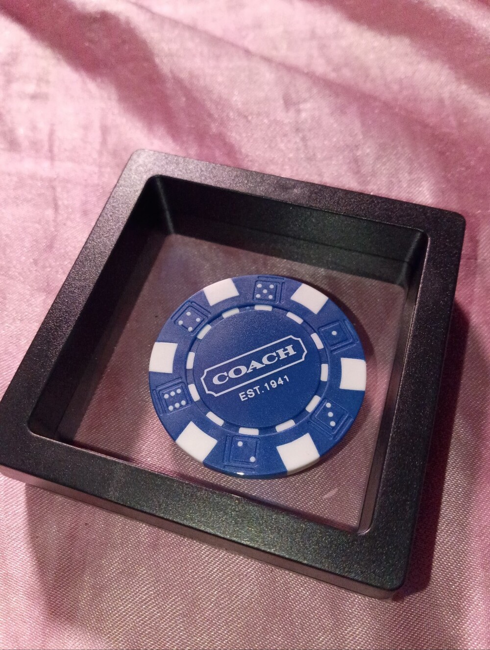 Coach Blue and White Poker Chip Display Token